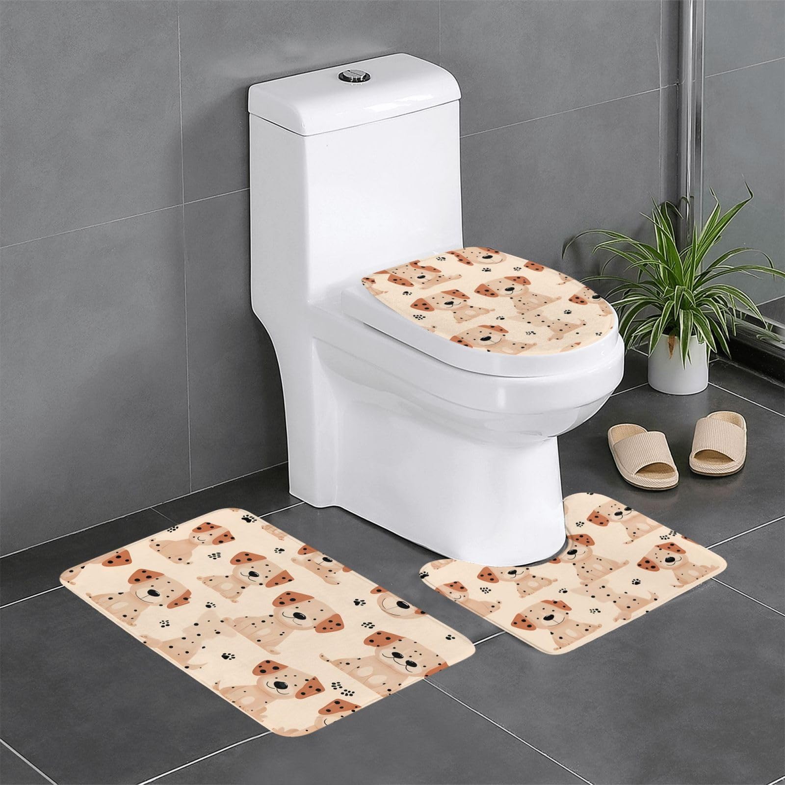 Tapis de salle de bain antidérapant évite les glissades lot de 3 tapis motif chiot WC