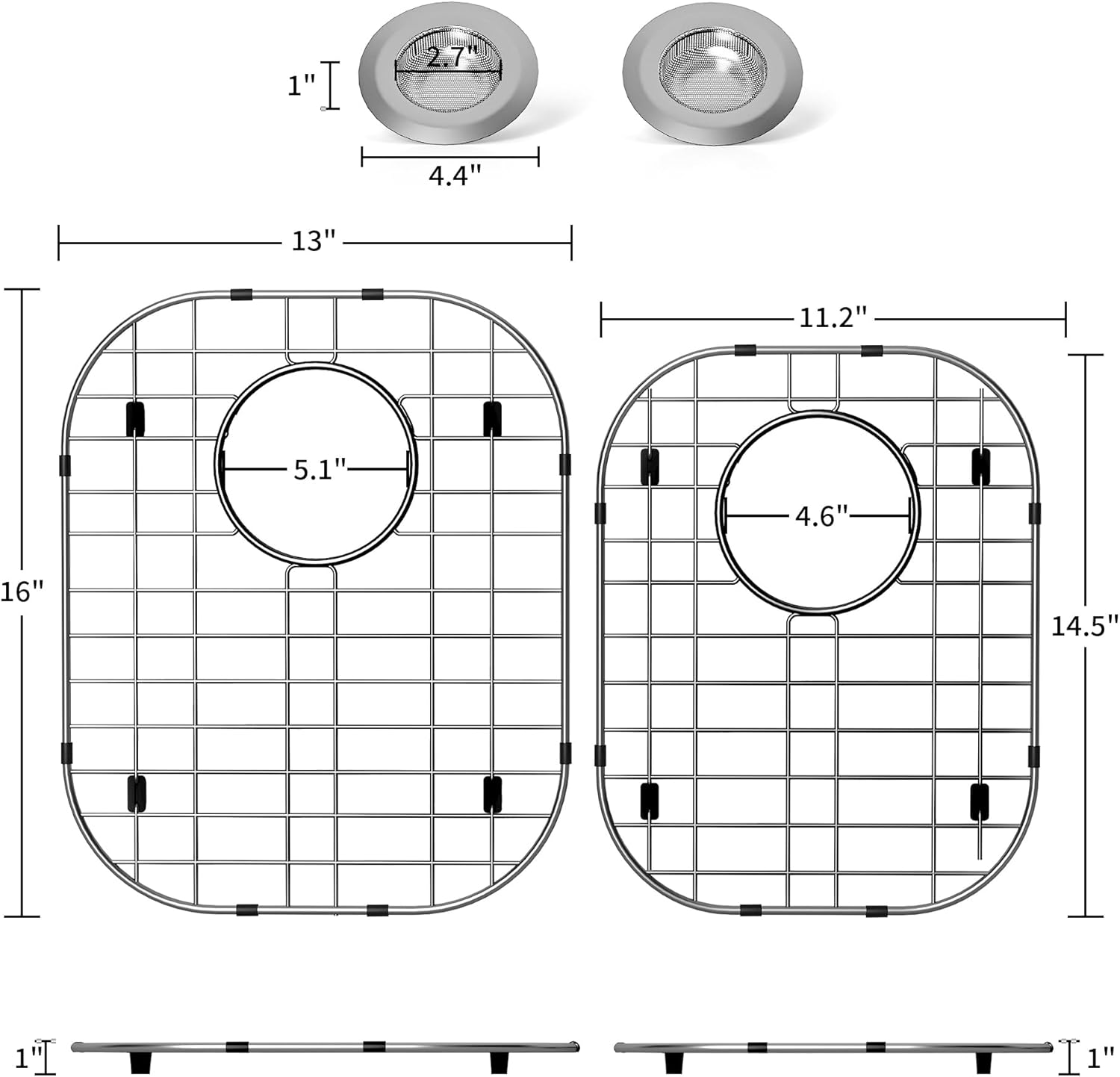 2Pack Sink Protector Grid 13"x16"and 11.2"x14.5", Stainless Steel Sink Protectors for Kitchen Sink, Rust Resistant Sink Grate for Bottom of Kitchen Sink with 2Pack Sink Drain Strainer