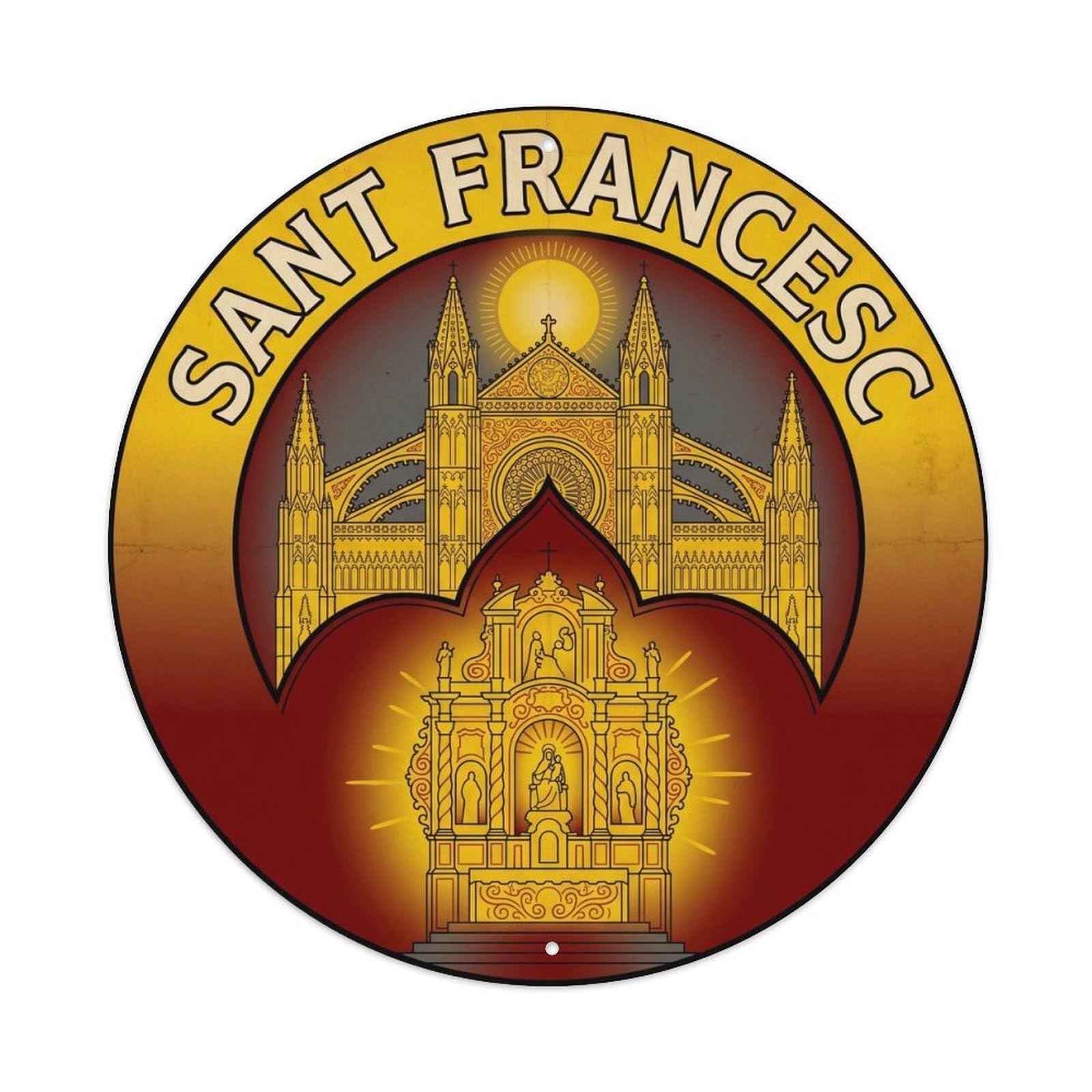 Olhnbad Style Sant Francesc Basilica Mallorca Historic Landmark Metal Tin Sign