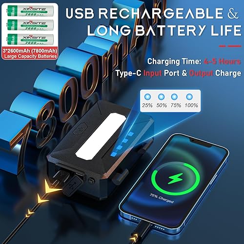 Miniatura 5 de Faros delanteros para adultos recargables, 10 horas 120,000LM faro LED súper brillante con 11 modos y luz roja, 69 horas de espera, sensor de