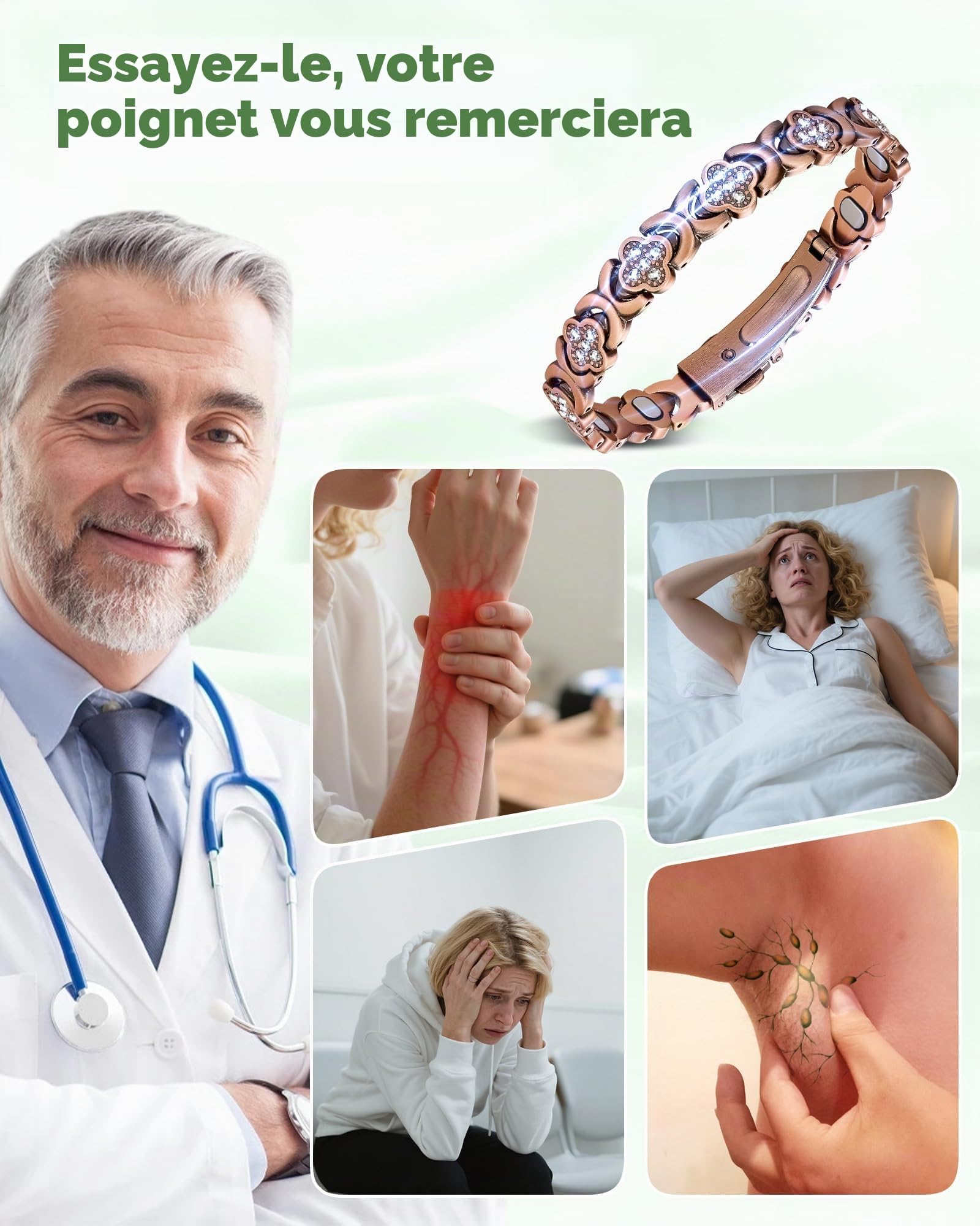 Jeracol Bracelet magnétique en cuivre avec aimant ultra puissant