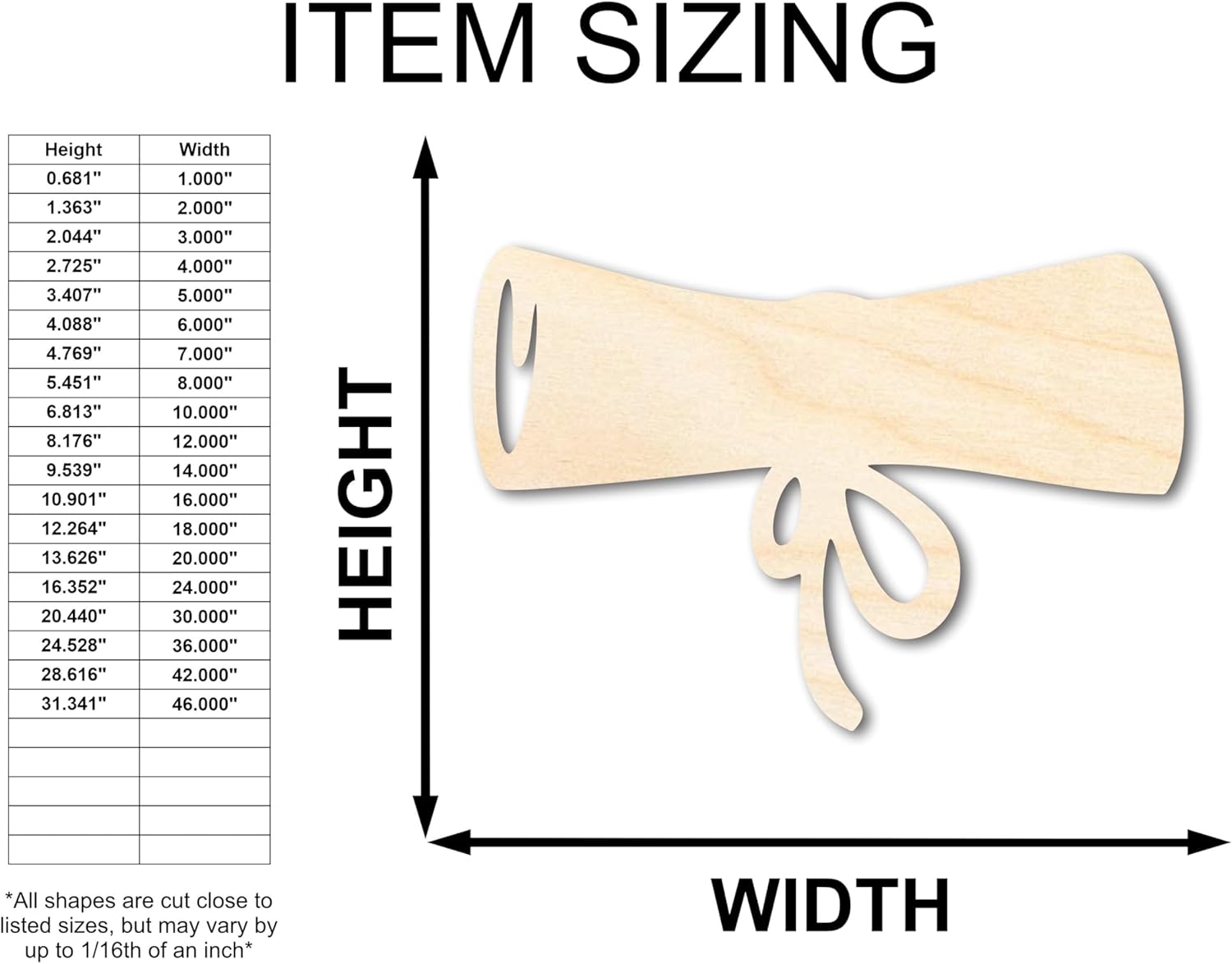 Unfinished Wood Diploma Shape Graduation Craft up to 46" DIY 12" / 1"