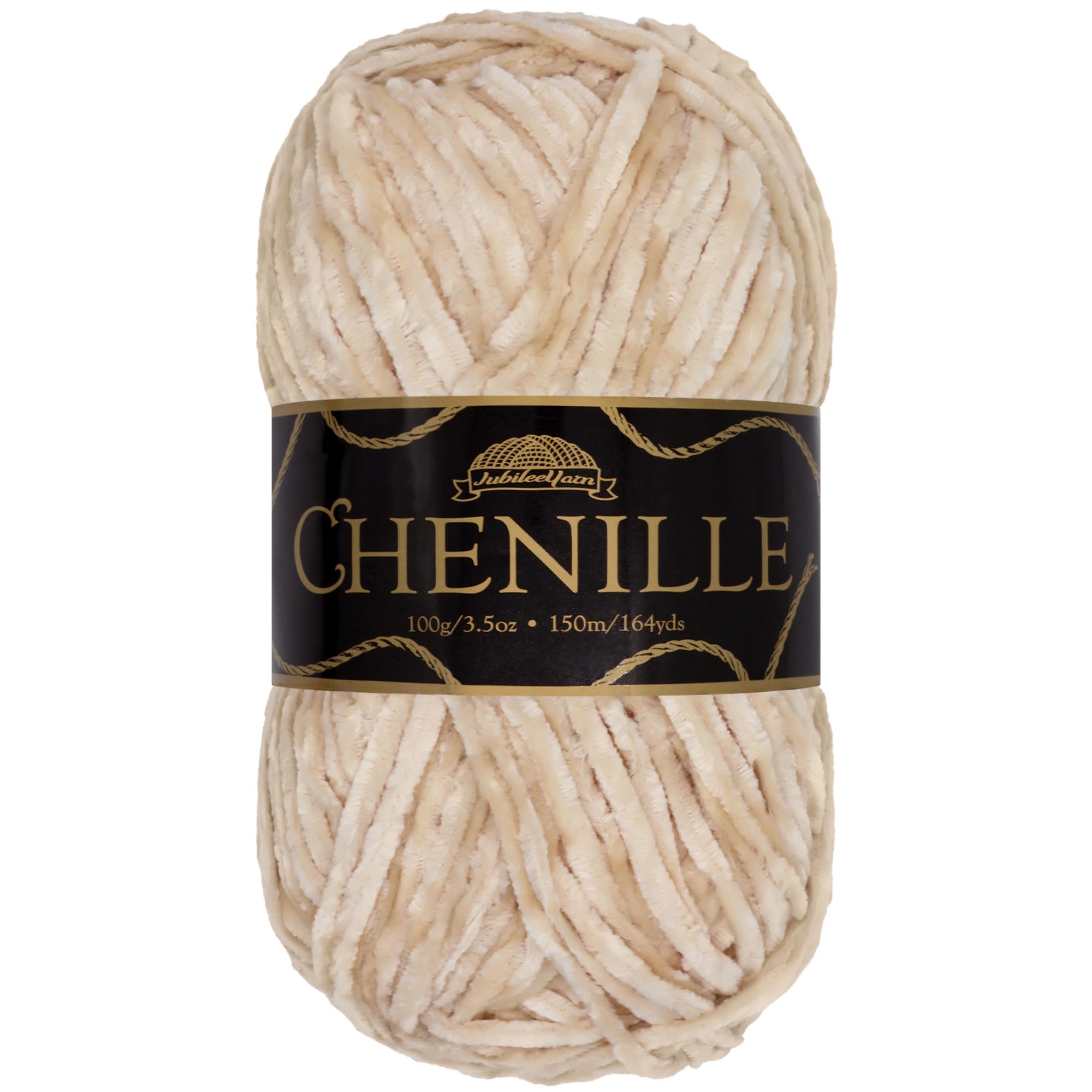 JubileeYarn Chenille Yarn - Worsted Weight - 100g/skein - Marzipan - Light Cream Tan - Crochet and Knitting Yarn - 1 Skein