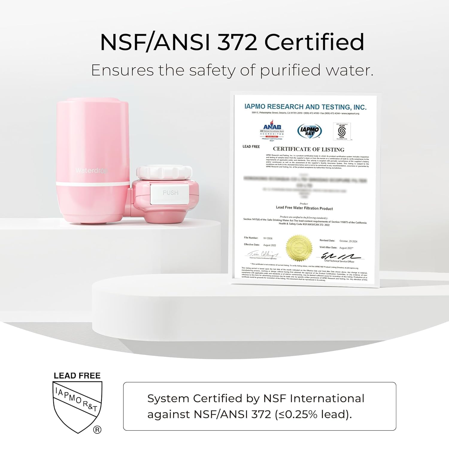 Waterdrop Sink Filter Water Faucet for Skin Care, Bathroom Faucet Filter, 320 Gallons, NSF Certified Water Purifier, 0.01μm Ultra-Filtration System, Reduces Chlorine Lead-Free Material, 4 Filters Pink