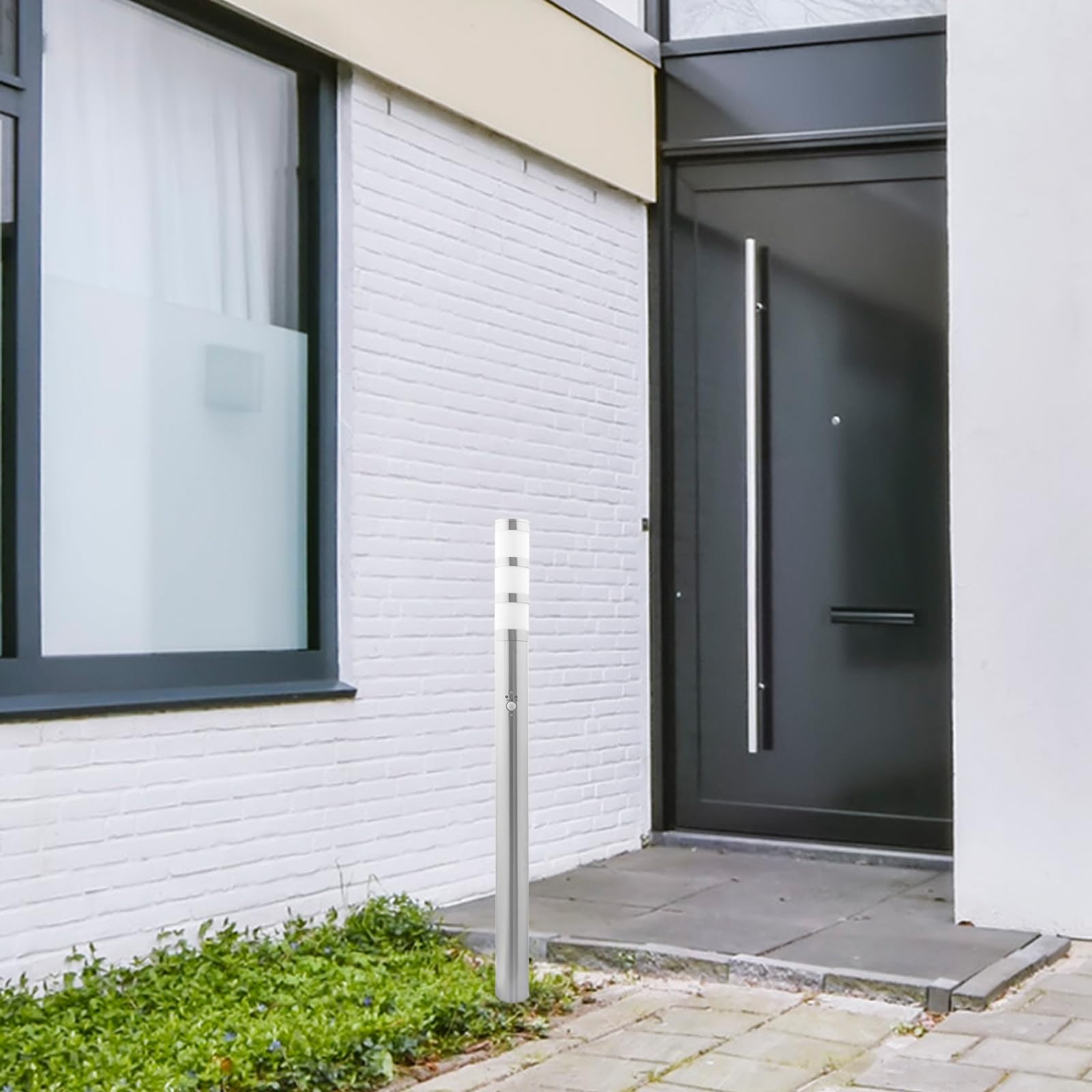 Grafner XXL Edelstahl Wegeleuchte mit Bewegungsmelder, Höhe: 110 cm, 1x E27 Fassung, IP44, Wegleuchte Weglampe Gartenlampe Gartenleuchte Standlampe Außenstandleuchte Pollerleuchte