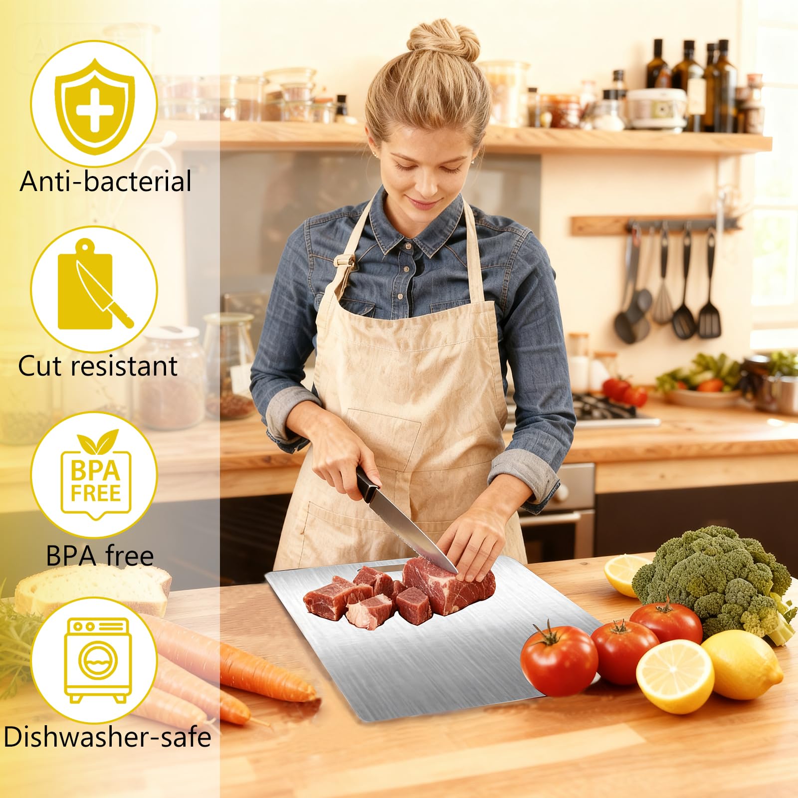 Zorplex Juego de 3 Tablas de Cortar de Acero Inoxidable 316, Doble Cara, Grado Alimenticio