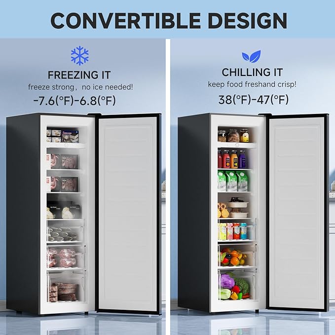 BANGSON Upright Freezer, 7.0 Cu.ft Stand Up Freezer, Convertible Upright Freezer/Refrigerator, Single Door for Kitchen,Garage, Office, Apartment, Silver on Fridge.com