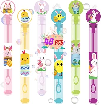 48PCS Easter Toys Mini Bubble Wands Assortment 6 Styles Kids Easter Basket Stuffers for Boys Girls, Bubble Blowing Gifts for Kids Party Favors