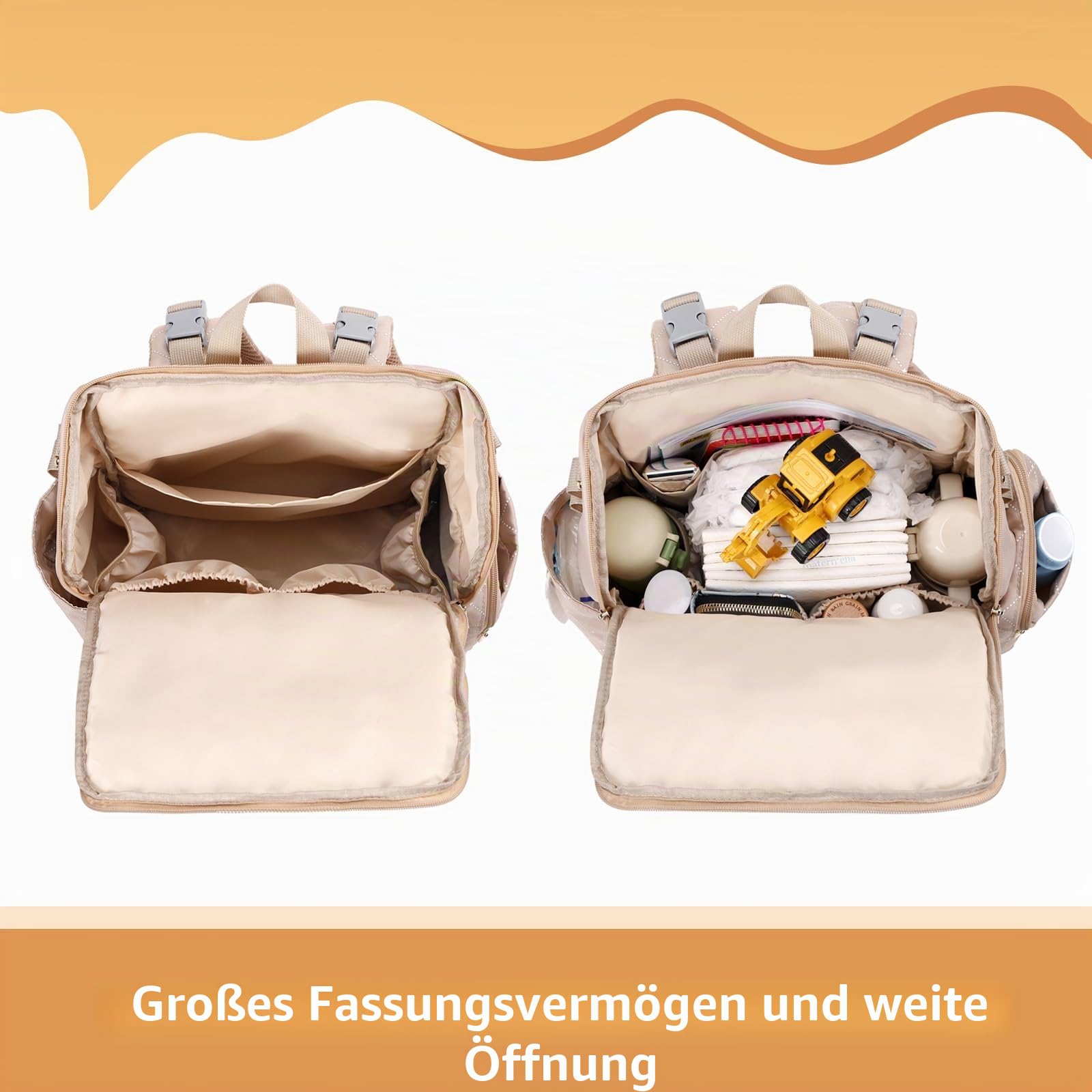 Stilvolle Baby Wickeltasche Großer Wickelrucksack mit Multifunktions – mit Wickelauflage, abnehmbarem Schnullerhalter, Kinderwagengurten - für Mama und Papa