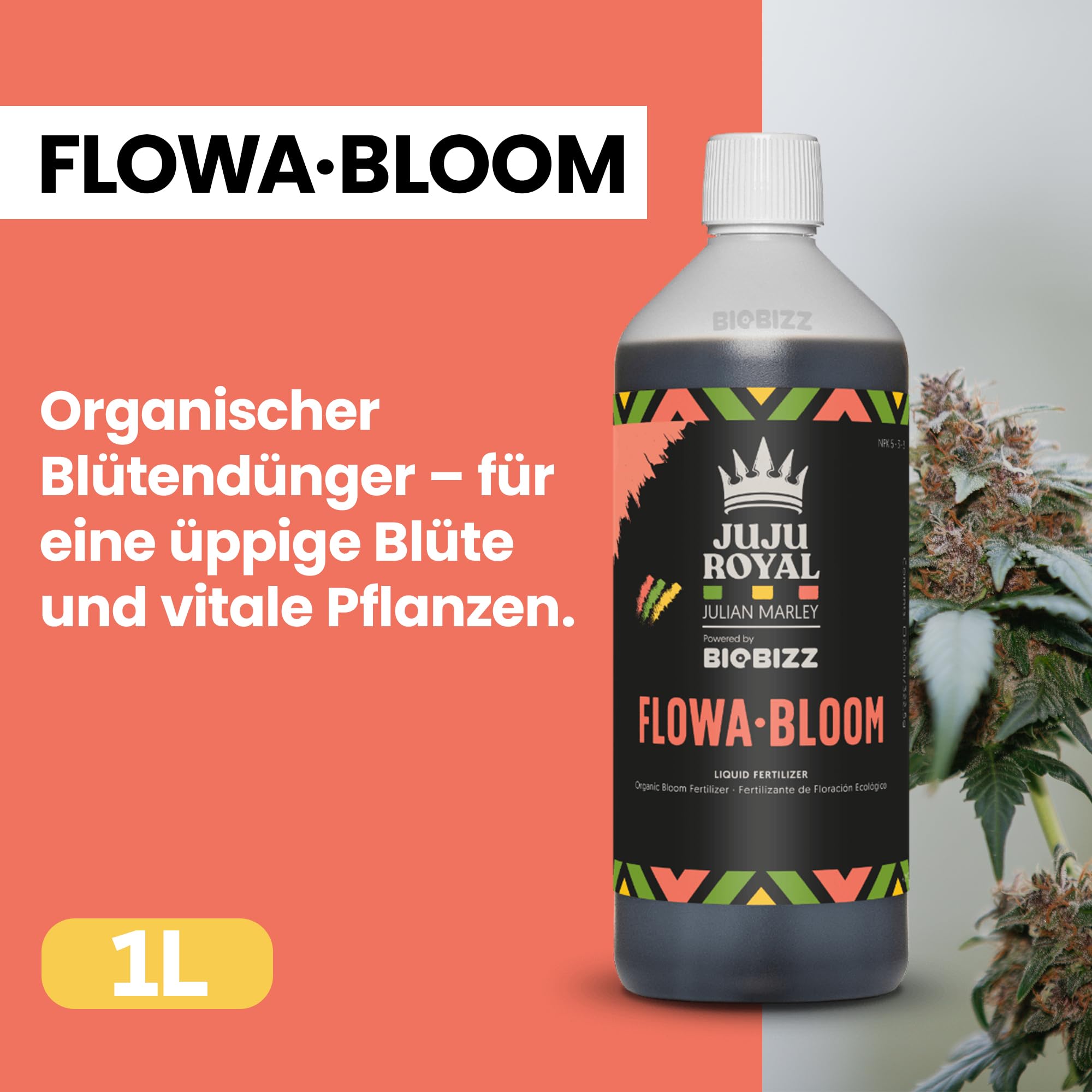 Biobizz Juju Royal Light Rebel Pflanzsubstrat Set mit Grow Soldier, Green Mystic und Flowa Bloom, 50L Torfreduzierte Erde mit 1L Organischen Düngemitteln