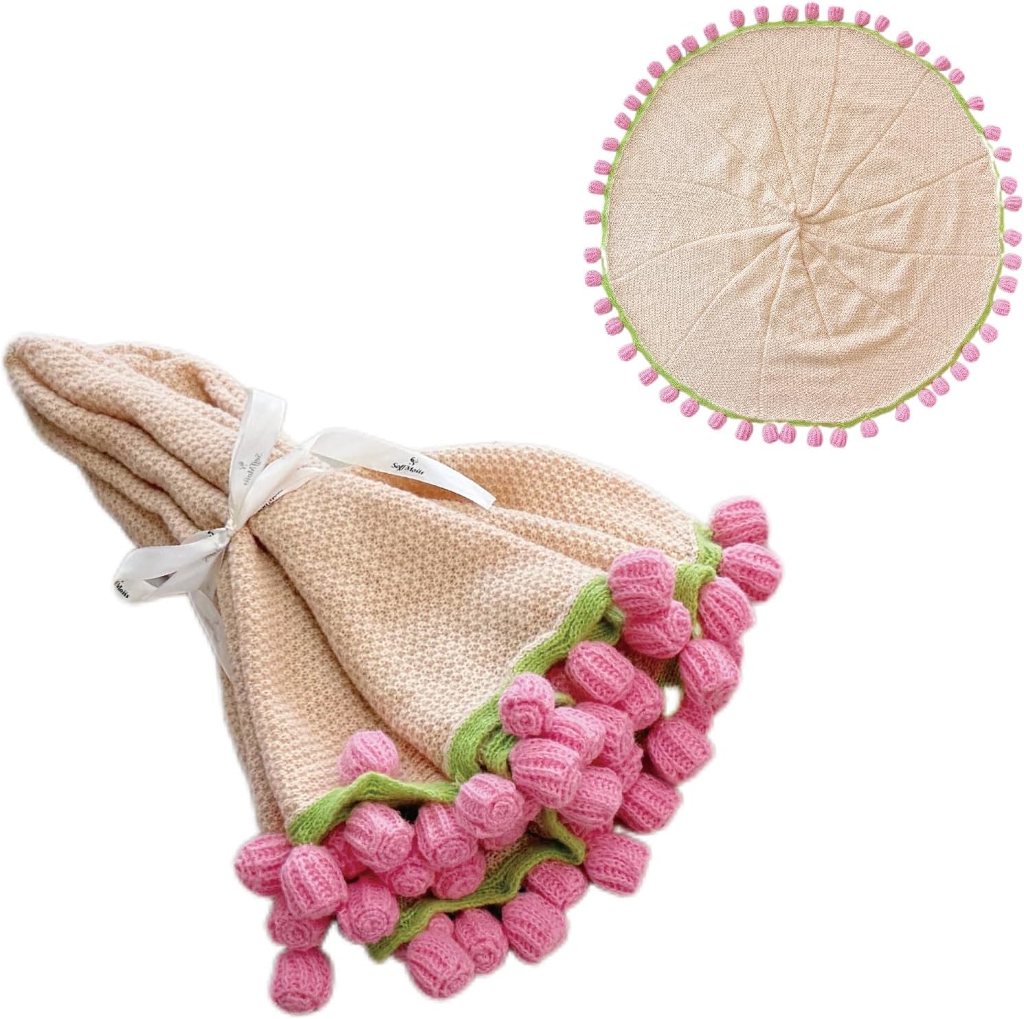 Pink Rose Flowers Bouquet Blanket, Tulip Flower Throw Blankets, Romantic Gifts for Mom, Sister, Friend for Birthday, Valentine, Home Decor, Bed, Sofa(32 Inch)