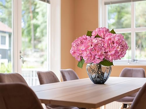 Miniatura 8 de ZYTUYO 4 hortensias artificiales de látex rosas de 20 pulgadas, flores artificiales de seda de tacto real con tallos de hojas verdes, ramo para