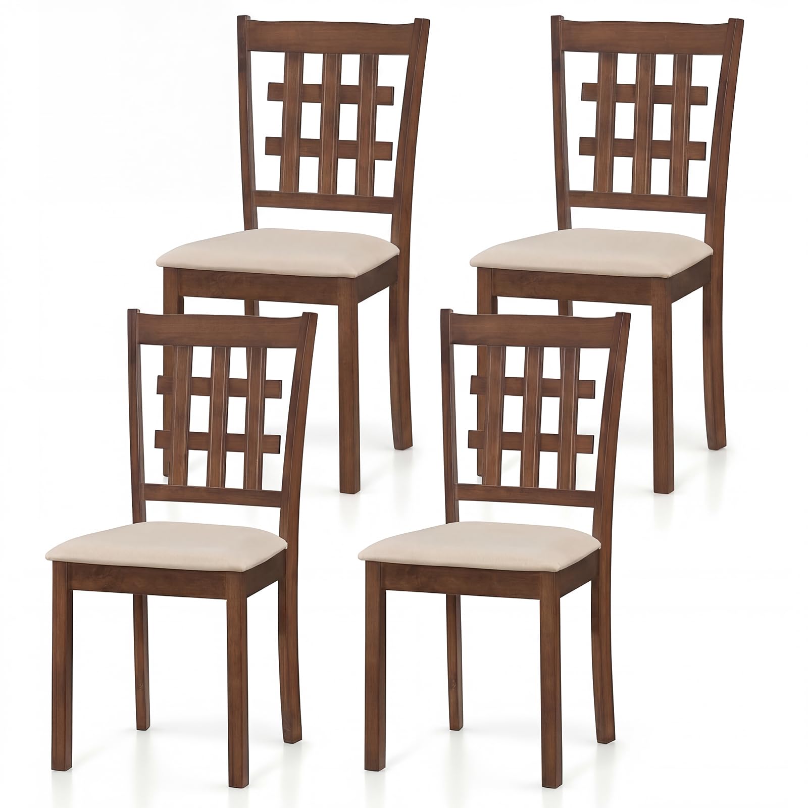 GOFLAME Wooden Dining Chairs Set of 4, Farmhouse Kitchen Side Chairs with Padded Seat & Ergonomic Backrest, Upholstered Dinnete Chairs with Rubber