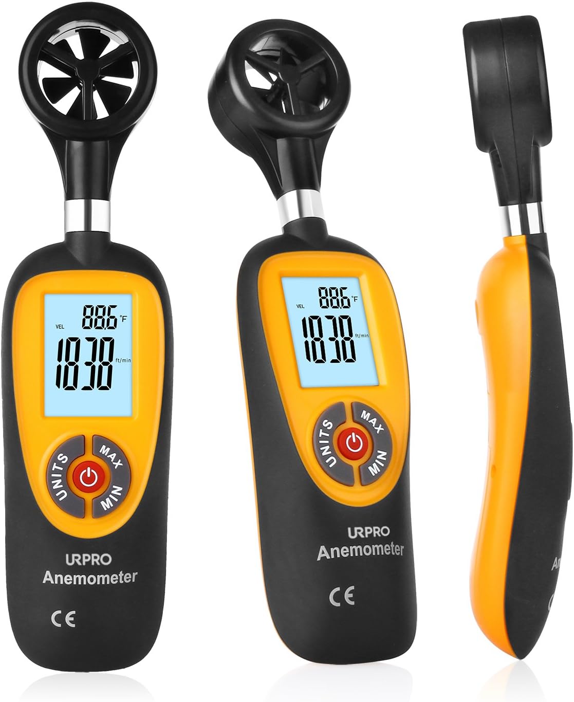 Anemometer, Digital Mini Back Light LCD Wind Speed Gauge Air Flow Speed Meter & Temperature Thermometer HT-91