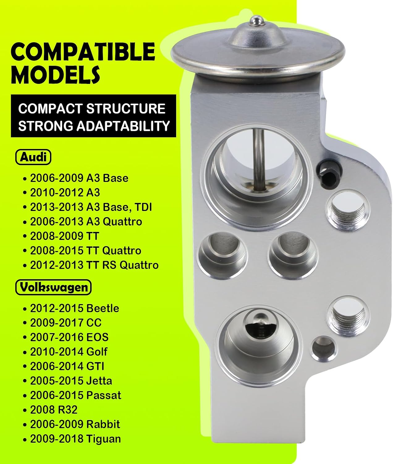 4752077 A/C Expansion Valve Compatible with 2006-2013 Audi A3 2008-2015 Audi TT 2012-2015 Volkswagen Beetle 2009-2017 CC Tiguan 2007-2016 EOS Jetta Passat 2010-2014 Golf GTI