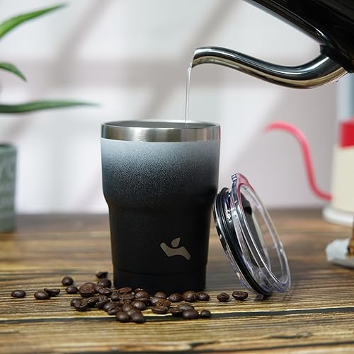 Miniatura 6 de Vaso con asa de acero inoxidable con aislamiento térmico al vacío, con 2 popotes y 2 tapas, reutilizable, de 10 onzas, color negro