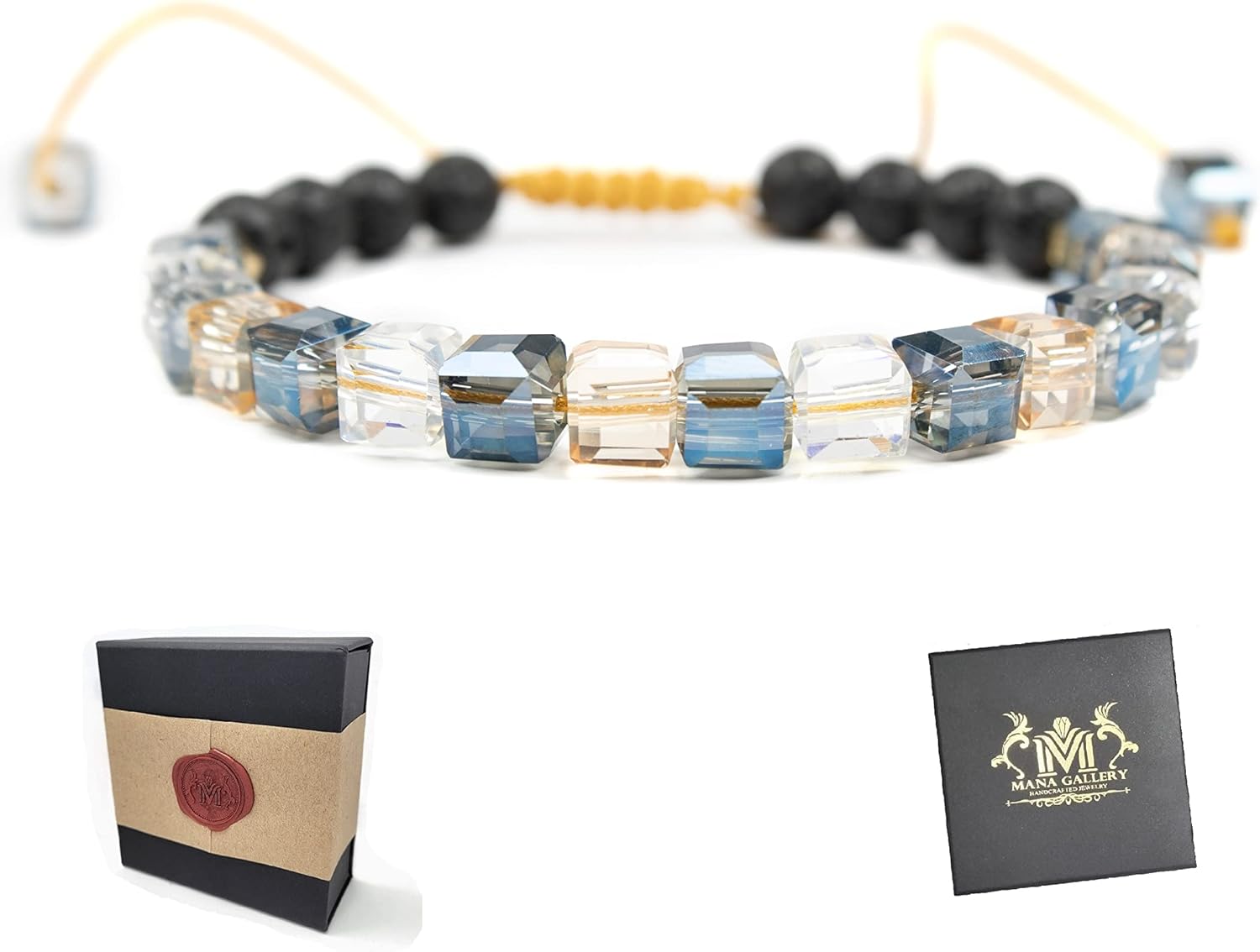 Crystal glass beads bracelet with 6mm lava essential oil diffuser rock, adjustable, for women, gemstone crystal stone bead woman bracelets, women's beaded, anxiety relief sparkly clear healing jewelry