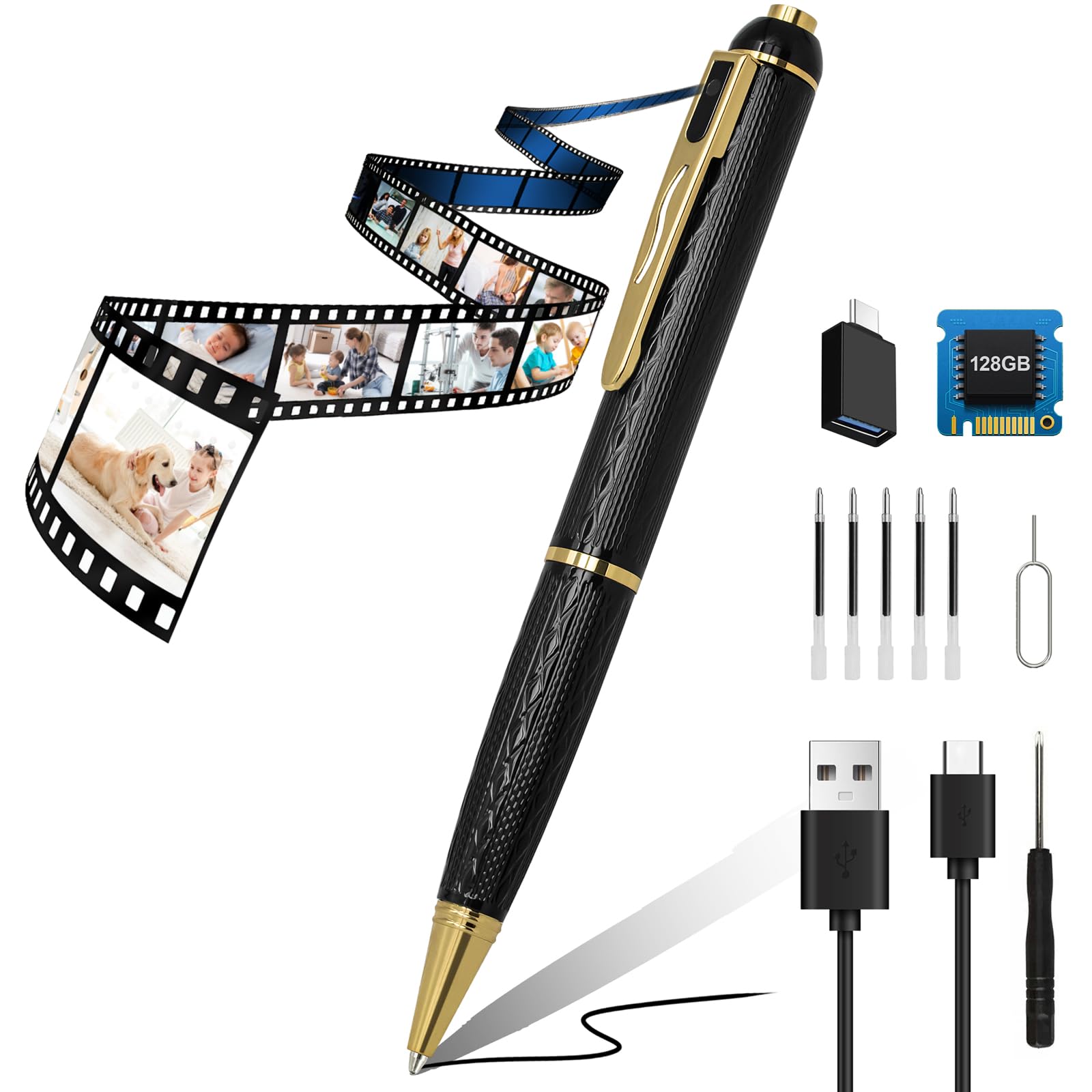 Amazon.co.jp: 小型カメラ ペン型 隠しカメラ 1080P 128GBカード