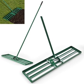 Lawn leveling Rake 30/36/42 x 10, Powder Coated Steel Lawn Leveller with 77 Long Handle, Soil Leveling Tool for Garden Grass Golf Field Ground 36" x 10"