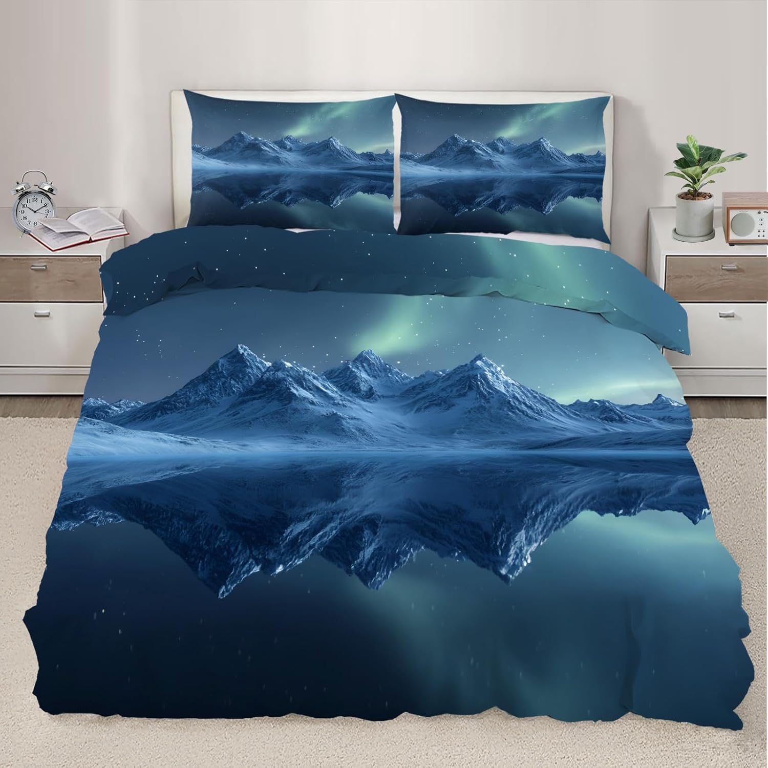 Housse de couette 240x220 aurore boréale pour une chambre d'adulte évasion nature