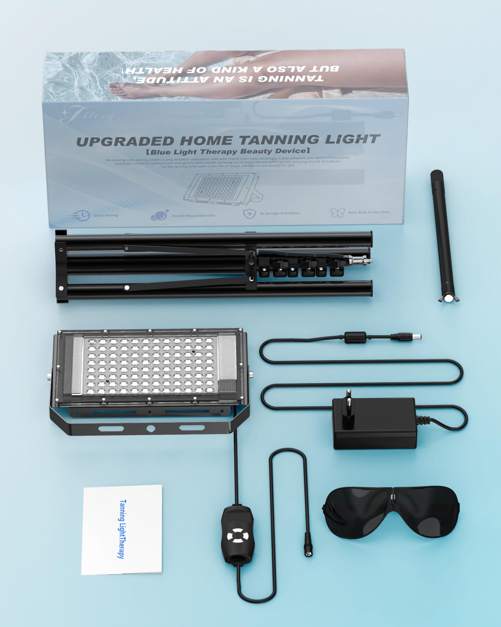 Solarium Para el Hogar,460NM y 480NM Lámpara de Bronceado,50W Super Potencia Rápida Bronceado Facial Bronceado,Luz Azul Completa Luz Bronceada Solarium para Uso Hogar Cara Y Cuerpo