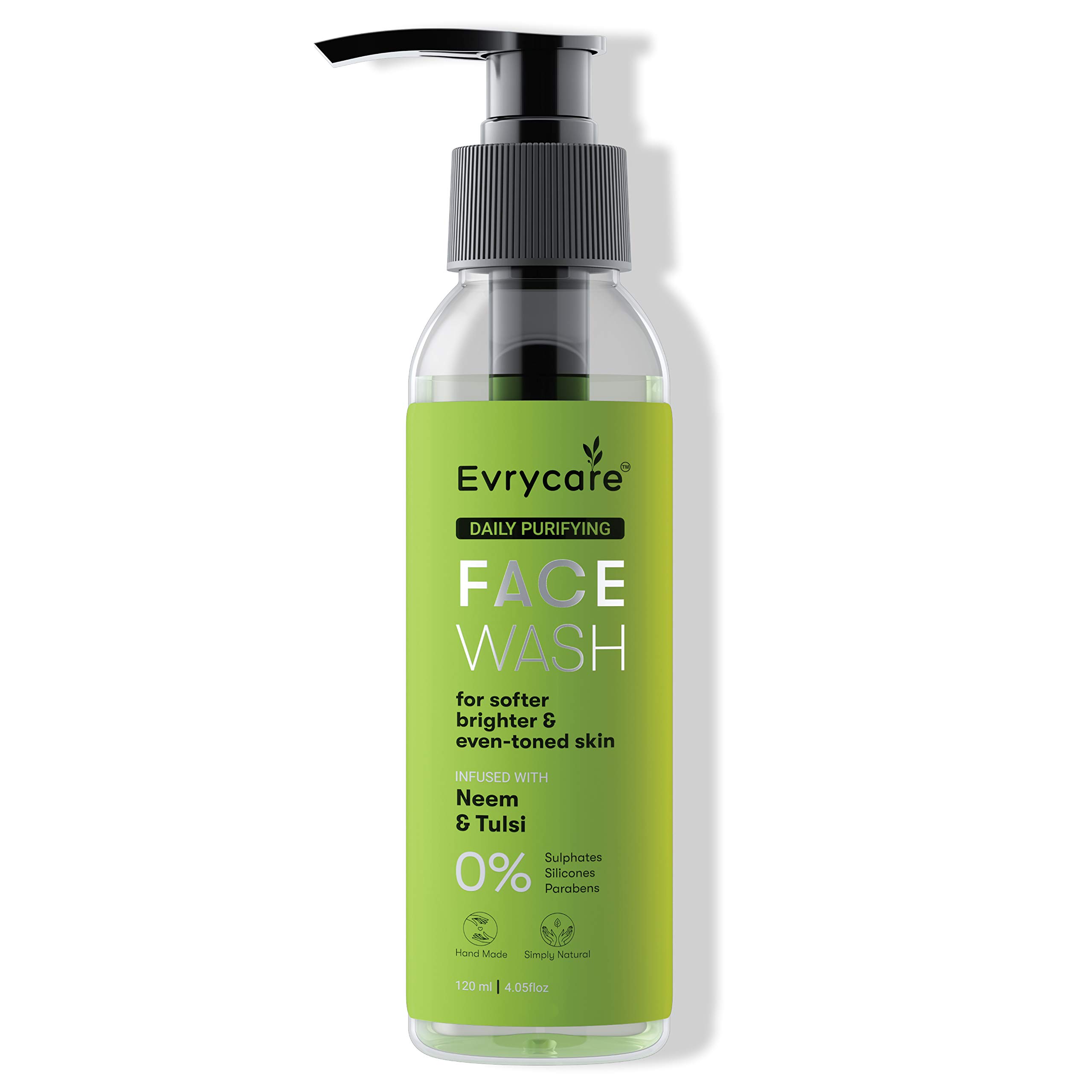 Evrycare Neem Tulsi Facewash - Clear Skin, Reduce Acne, Scars For Acne Prone Oily Skin - Men & Women - No Sulphates, Parabens, Silicones - 120ml