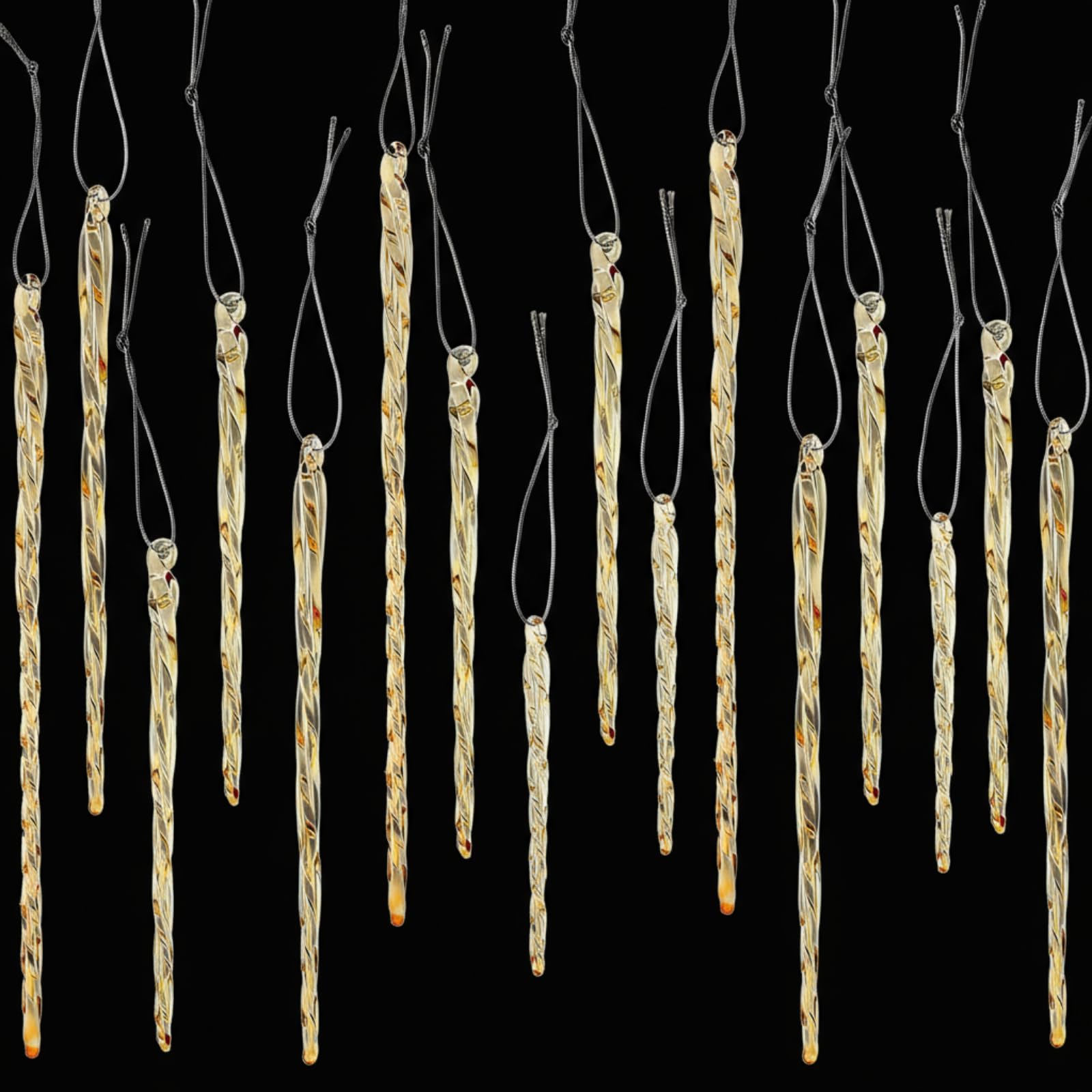 Boao Glass Icicle 3.5-7.8 Inch Twisted Glass Icicle Christmas Ornaments Hanging Decorations(Gold,54 Pcs)