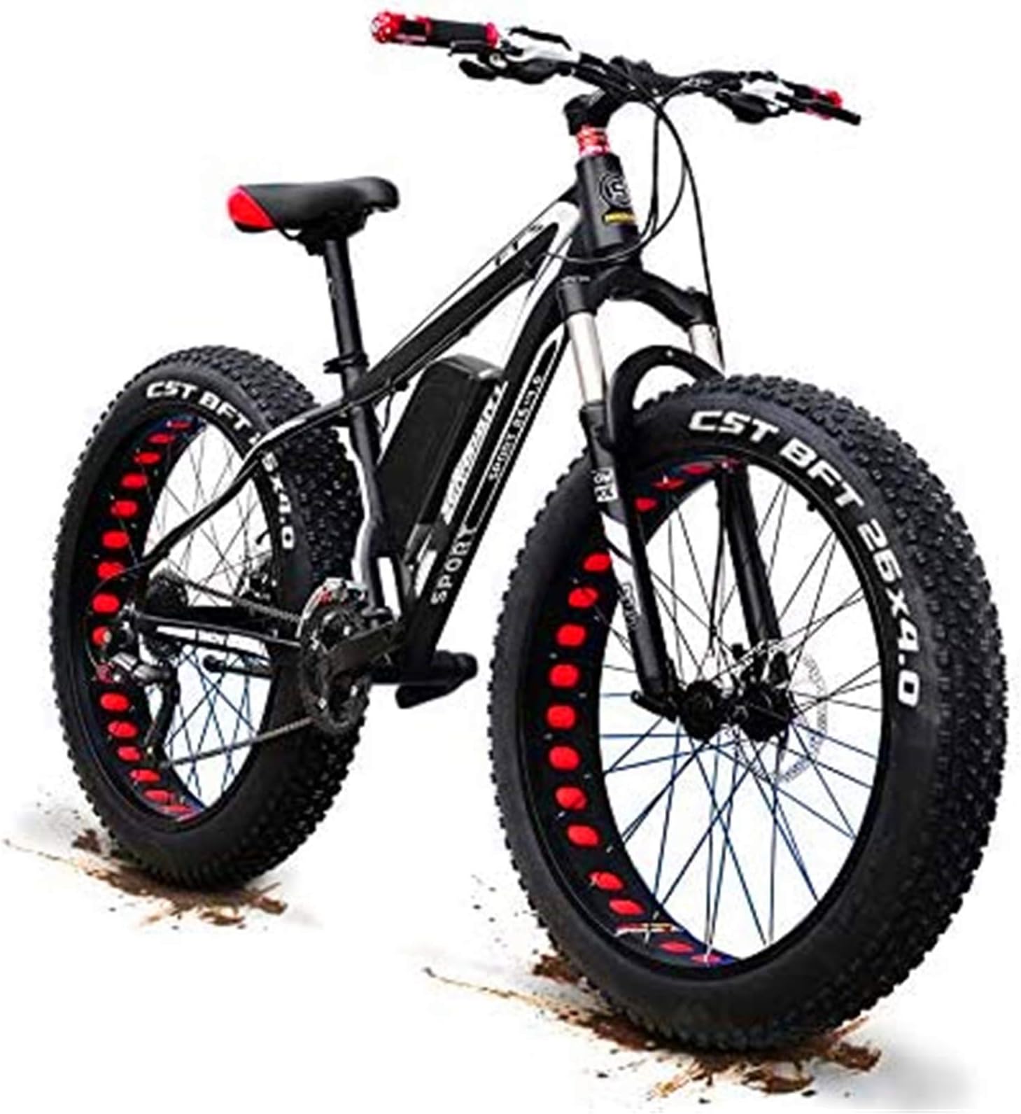 RDJM Ebikes, Upgrade 48V 1500w Electric Mountain Bicycle 26 Inch Fat Tire E-Bike （50-60km/h） Cruiser Mens Sports Bike Full Suspension Lithium Battery MTB Dirtbike，27 Speed (Color : A)