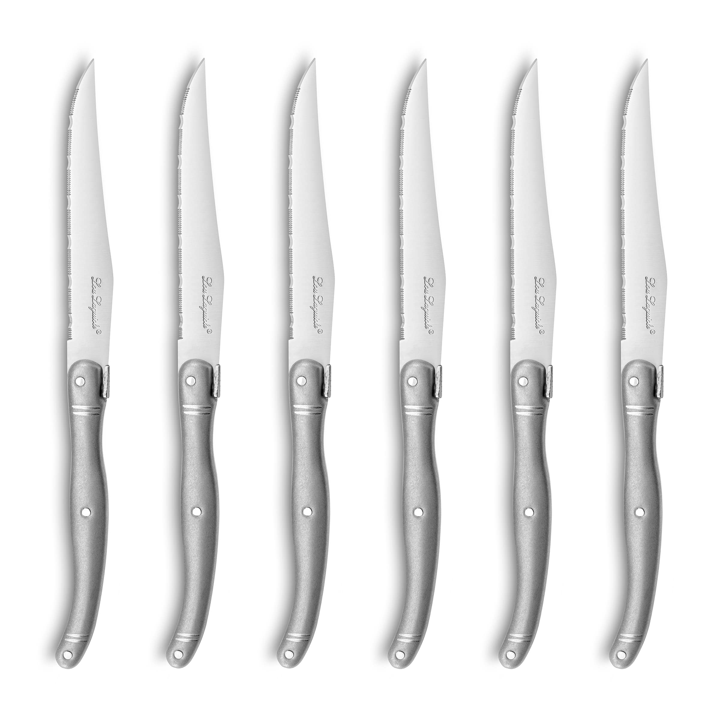 Lou Laguiole - Set di 6 coltelli da bistecca - Tradition - Acciaio 13 C - Finitura Vintage - Vintage Grey