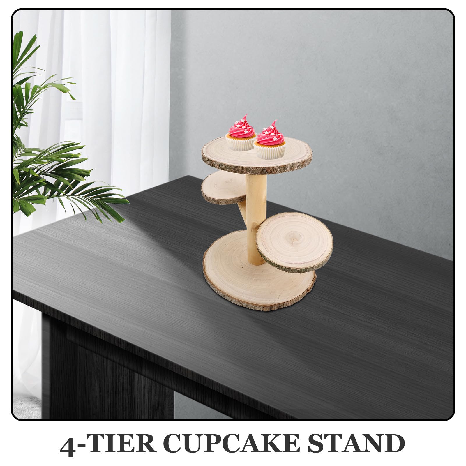 ibasenice Supporto Rustico per Cupcake in Legno a 4 Livelli, Espositore Rotondo per Dolci in Tema Country, per Matrimoni e Feste Design Pratico e Accogliente
