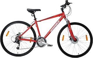 Ammaco Mens Hybrid Bike Road Runner Pro 700c Wheel Disc Brakes Front Suspension Forks Alloy 18" Frame Red