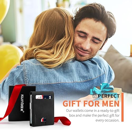 Miniatura 31 de RUNBOX - Carteras delgadas para hombre, cartera de piel con pinza para el dinero, cartera de bolsillo frontal con bloqueo RFID, tarjetero Negro