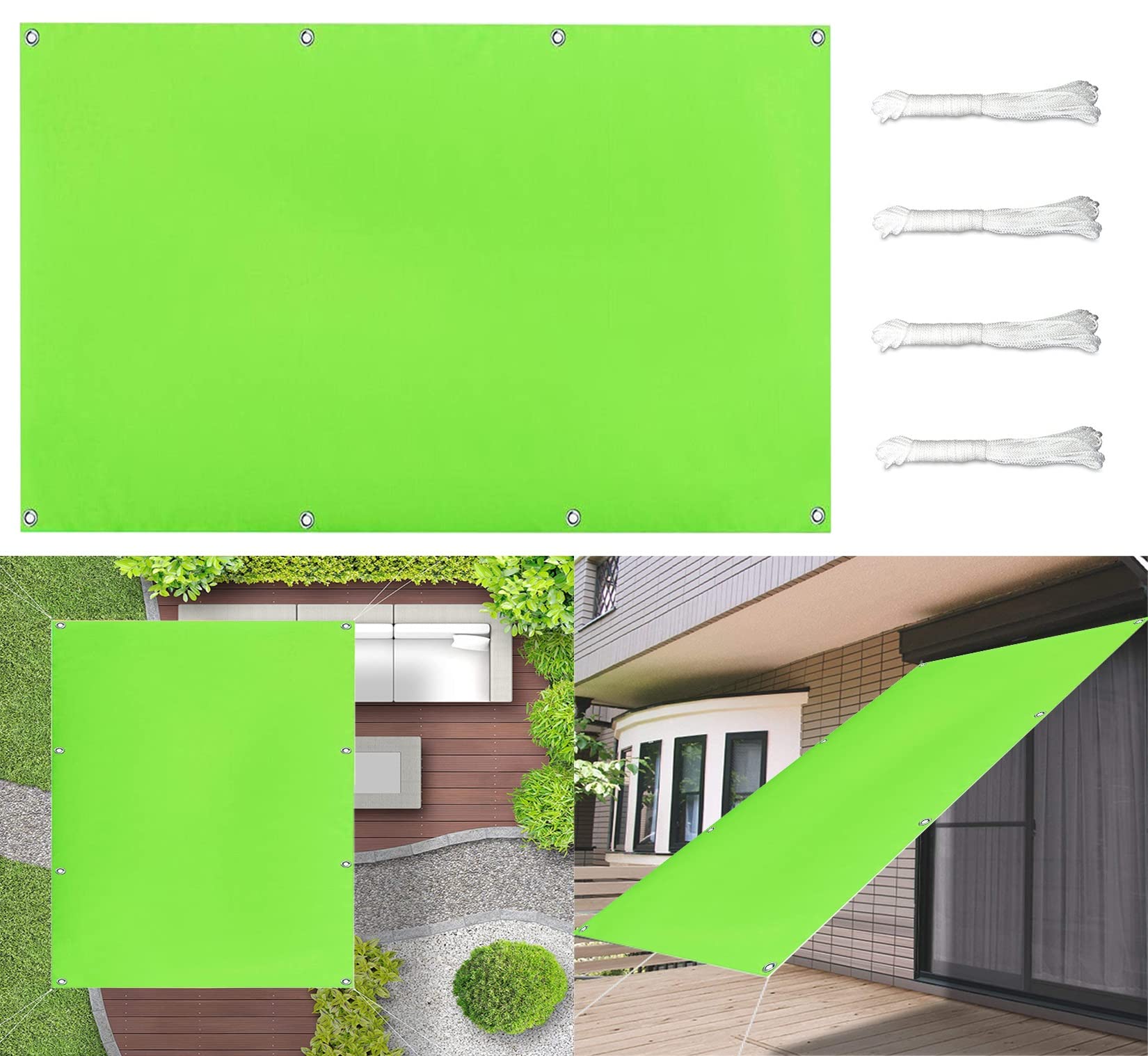Voile d'ombrage étanche 1.8x4m vert avec oeillets pour la protection de votre terrasse 22173