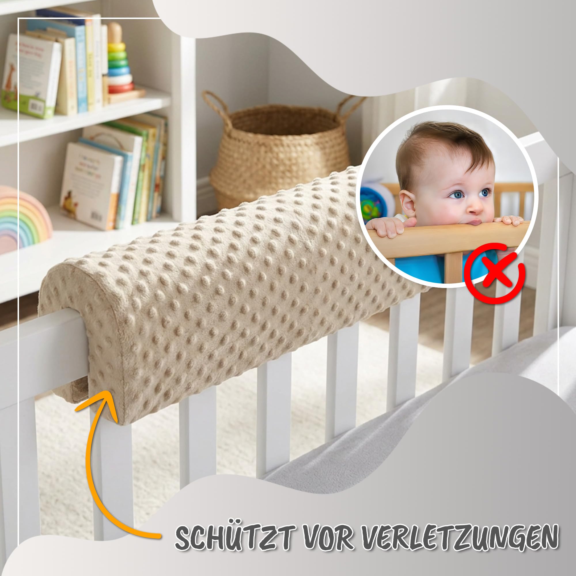 Totsy Baby Funda para protección de Bordes de Cama para cunas Infantiles 90 cm - Protección para armazón de Cama protección contra caídas somier barandilla de Cama Certificado Oeko-Tex Beige Claro