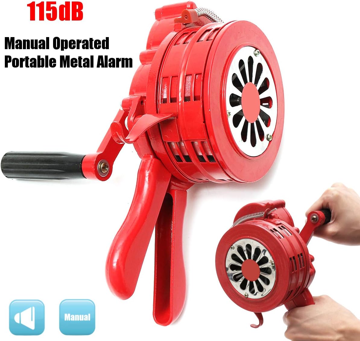 4.5" Red Aluminium Alloy Handheld Manual Operated Security Alarm Air Raid Siren Portable Safety