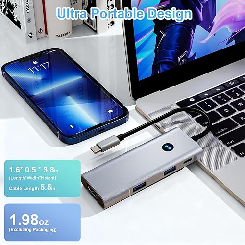 Miniatura 7 de Hub USB C 6 en 1, con puerto HDMI 4K @60Hz, 10Gbps 2 USB-A y 2 puertos USB-C, adaptador PD de 100 W USBC Dongle para MacBook Pro/Air, iPad Pro,