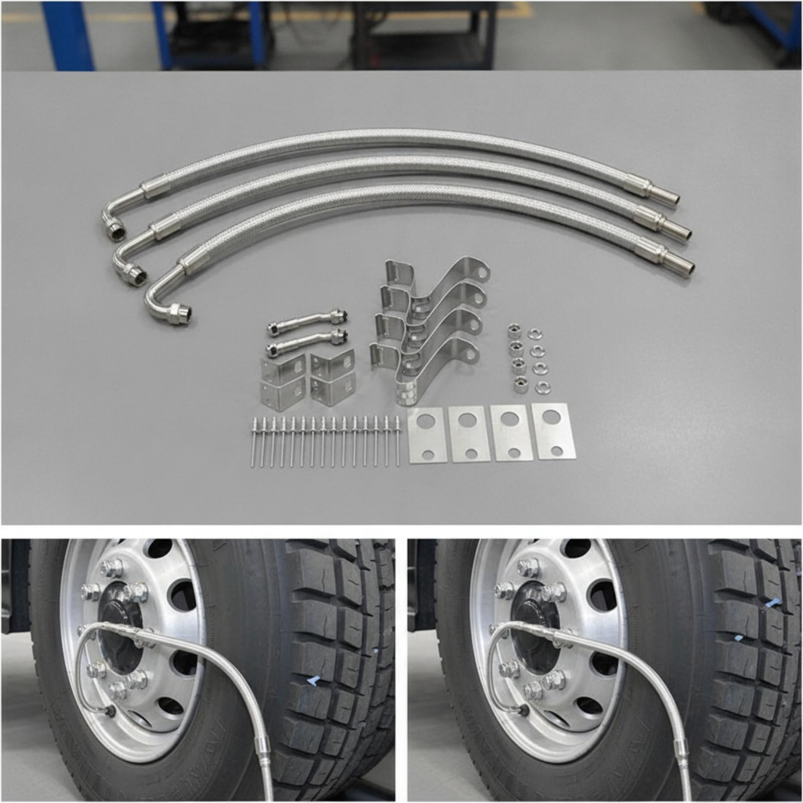 rockible Reifenventil Verlängerung Reifenluftschlauch Ventilverlängerung Luftventil Adapter Set Edelstahl Geflochten Flexibel mit Halterung für LKW Reisemobil Anhänger Zwillingrad Wartung