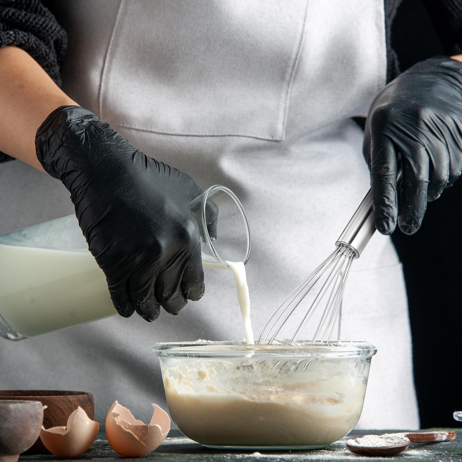 Ptwola Schneebesen Set Edelstahl Professioneller Küche Kochen Schneebesen Ergonomischer Griff Spülmaschinenfest Perfekt zum Mixen, Schlagen, Aufschäumen, Mischen (20 cm Silber)