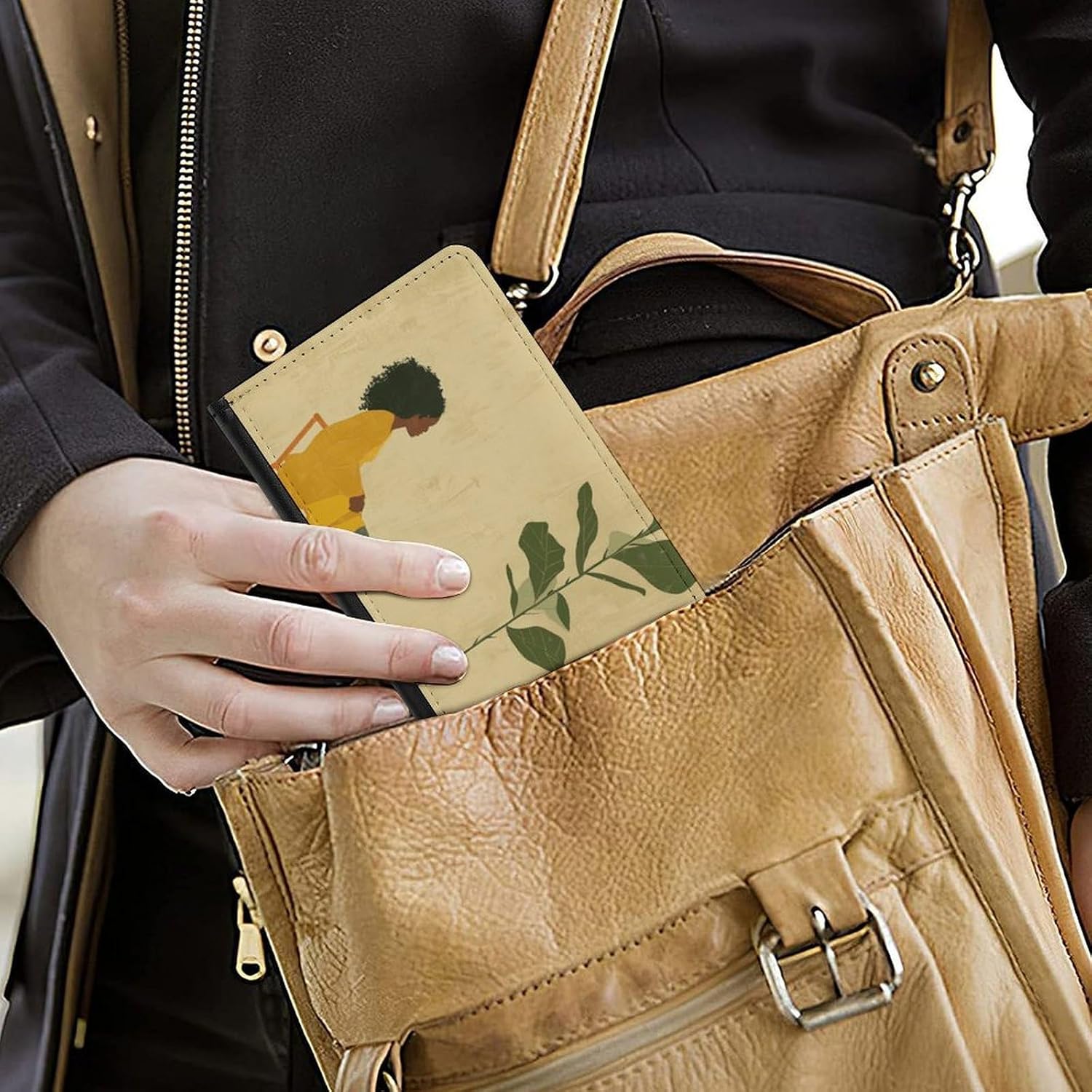 Cute Passport Holder for Travel,Personalized Multi-Functional Passport Cover with Card Slots,Slim Potted Plant And Woman Printed Passport Wallet for Women Men