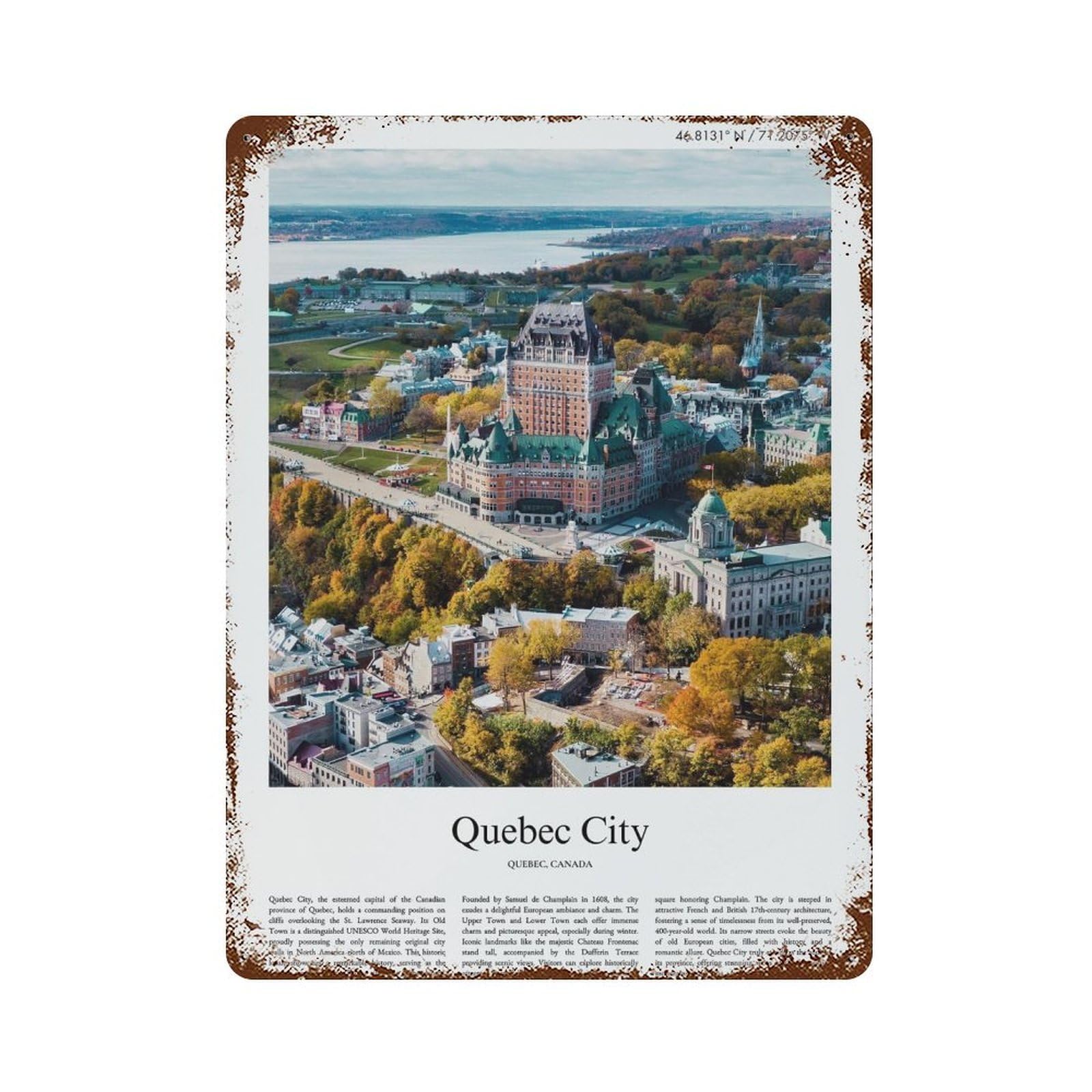 xiaoxiaoshen Quebec City Quebec, Canada City Scenery Wall Decor Art Metal Tin Poster Modern Home Decor Art Home Bar Shop Decorations Vintage Sign 40x30cm