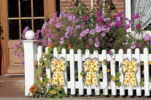 Miniatura 5 de ALIBBON 2 lazos de flores de primavera para coronas, lazos de corona de primavera, lazos de girasol de primavera, lazos a cuadros de búfalo para
