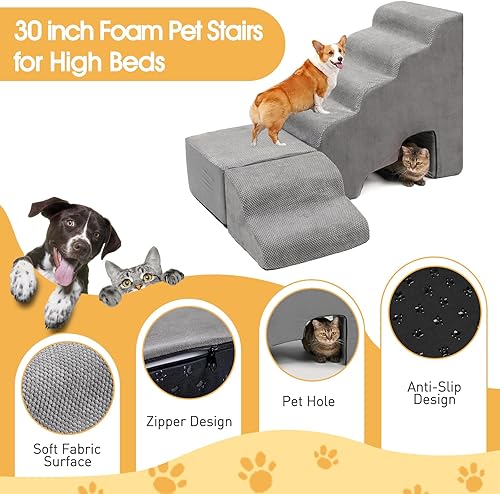Miniatura 6 de A.FATI Escaleras para perros para camas altas de hasta 30 a 36 pulgadas, escalones para perros de 6 niveles, escaleras para mascotas que se ajustan