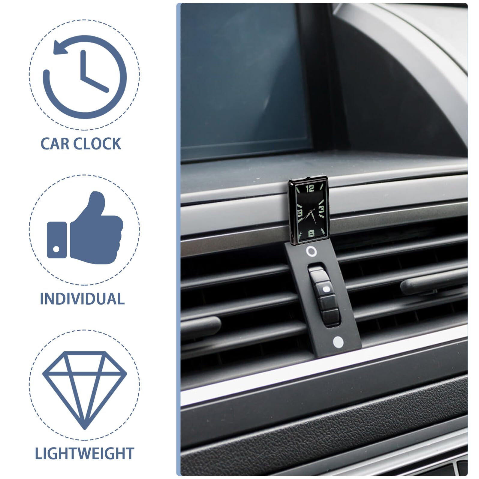 Reloj Cuadrado Analógico para Coche Decoración de Tablero Diseño y Duradero Uso Automóvil Oficina Hogar y Escuela