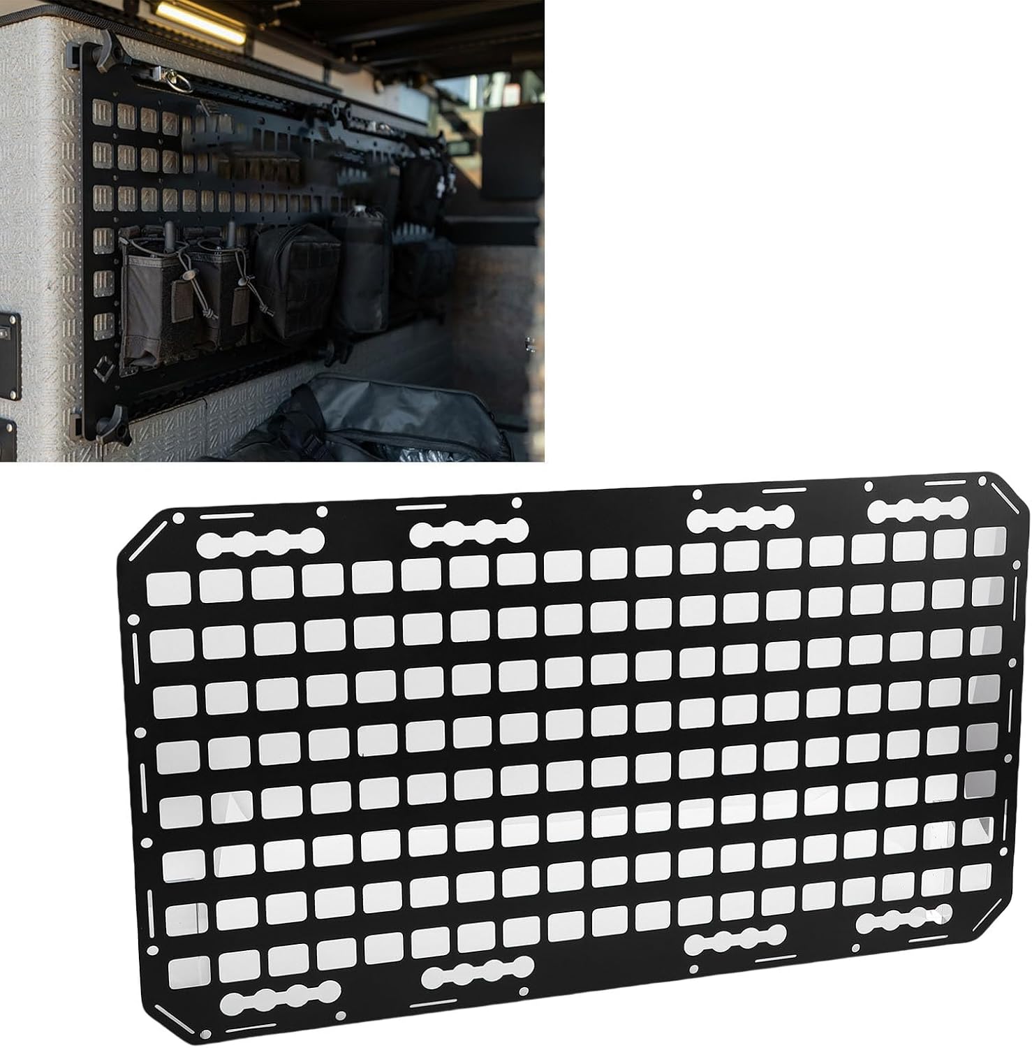 Truck Bed Molle Panel, Aluminum L Track Storage Organizer Rack System for Pickup Trucks SUVs Sedans RV Trailers with Modular Cargo Mounting Board 17x30x0.08in