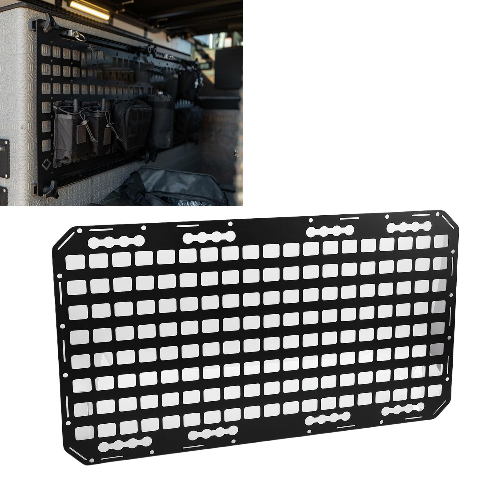 Asixxsix Panneau Molle de lit de camion, Panneau de stockage en aluminium 17x30x0.08in avec piste L pour un accès facile, Organisateur tactique pour Limousines VUS Pickups Camions RVs