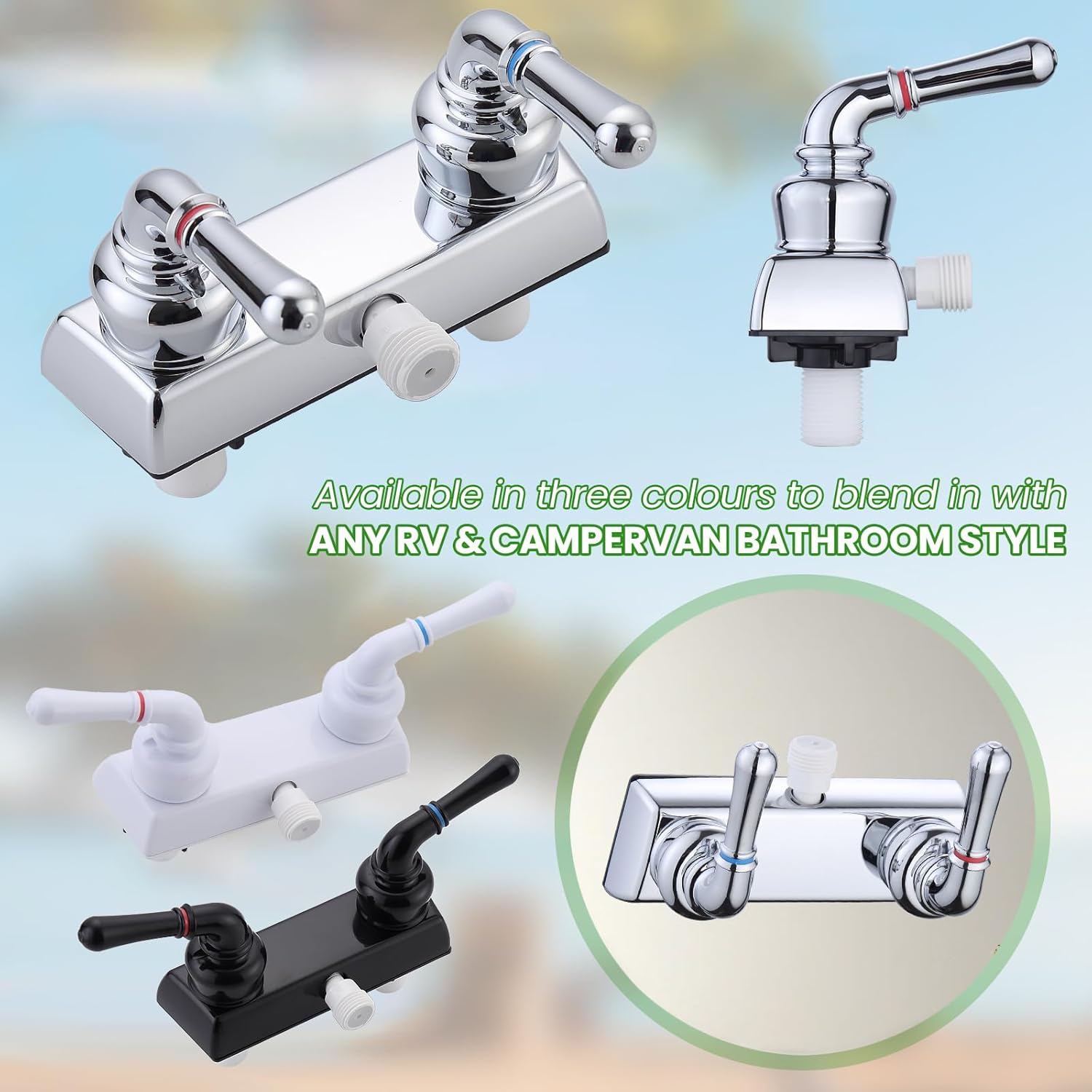 RV Shower Faucet, 4" RV Camper Shower Faucet Valve Diverter with Hot/Cold Handles, 4" Outdoor Shower Valve for Camper Van, Outside and Inside Bathroom Shower (Chrome)