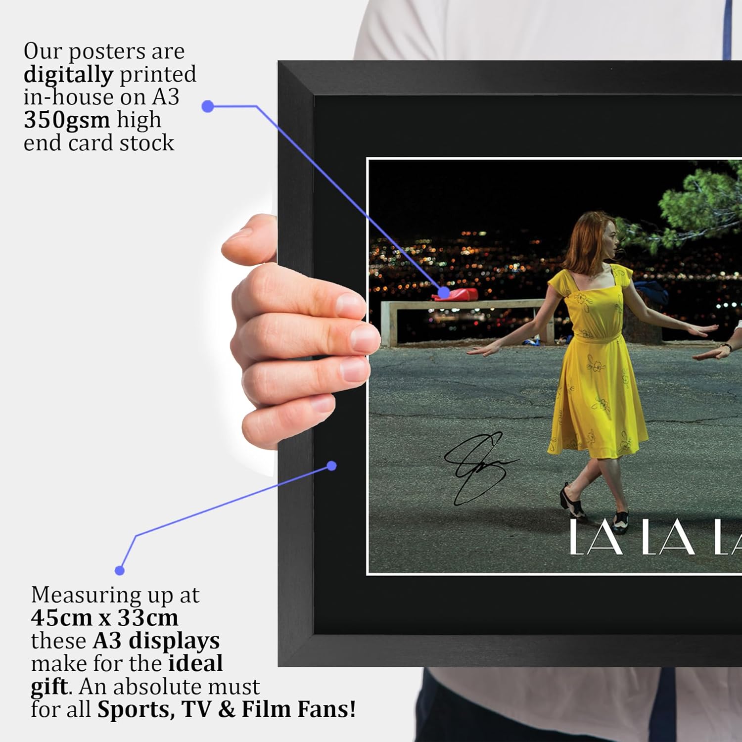 HWC Trading La La Land Scene 1 Gifts Printed Signed Autograph Picture for Movie Memorabilia Fans - 16" x 12" Framed
