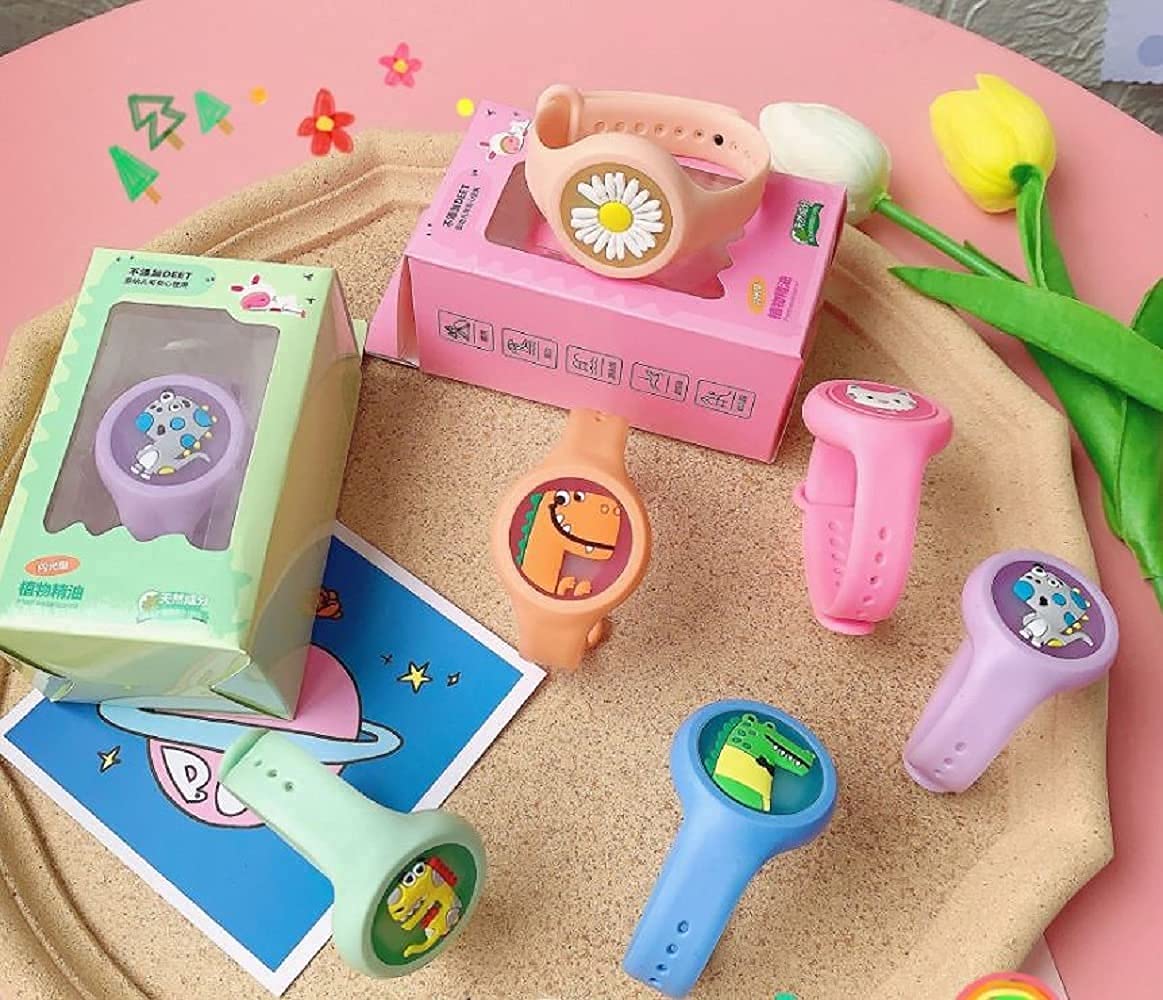4-Pack Kids LED Light Up Mosquito Repellent Wrist Band, Cartoon Animal Luminous Anti-Mosquito Bracelet Wrist Toys, Insect & Bug Pest Repeller Waterproof Bracelet with Essential Oils for Boys & Girls-image-0