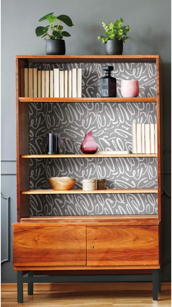 RoomMates RMK11623RL Curly Strokes Gray and White Peel and Stick Wallpaper