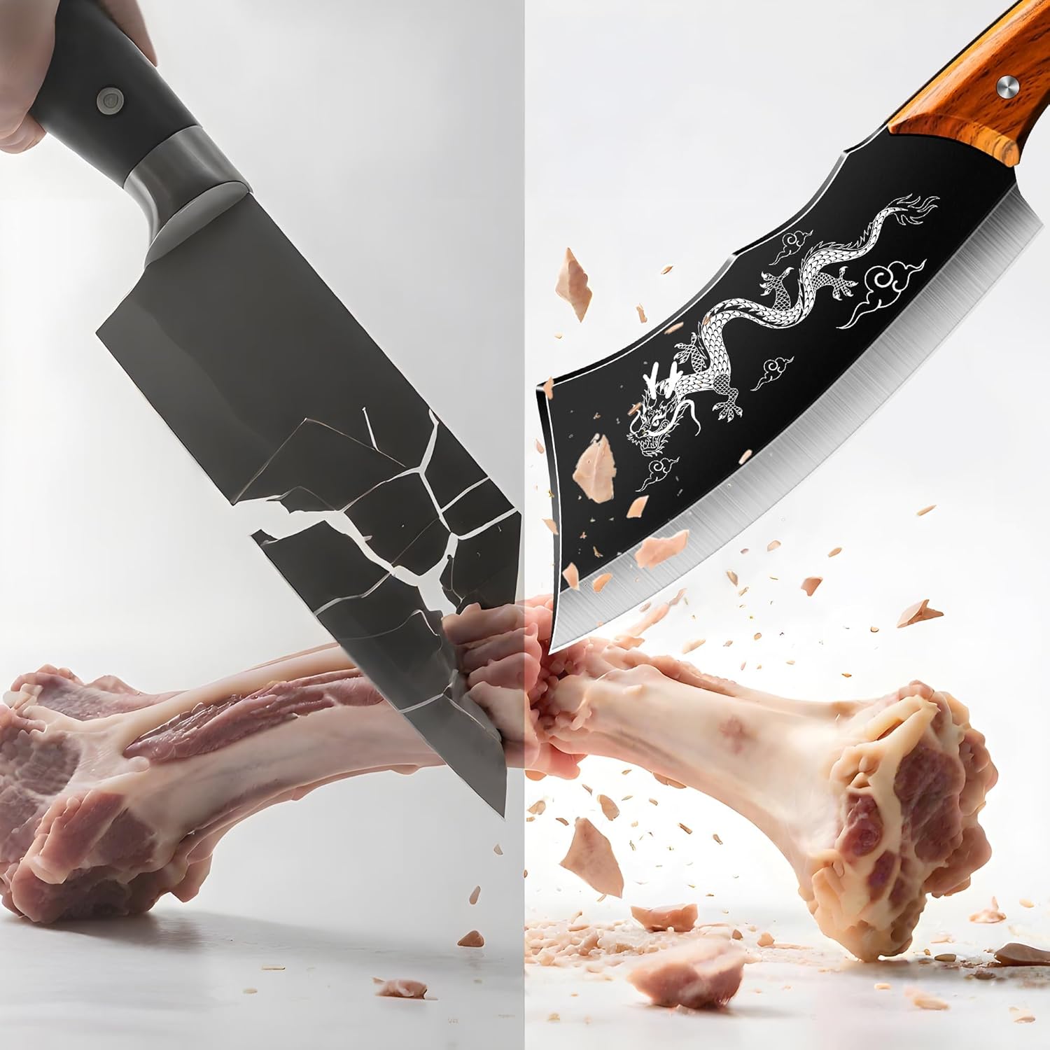 Dragon Cleaver Knife 8" Heavy-Duty Bone Chopper with Gift Box & Leather Sheath – Ultra-Sharp Stainless Steel Chinese Dragon Meat Cleaver for Kitchen, BBQ, Camping & Outdoor Cooking - Image 6